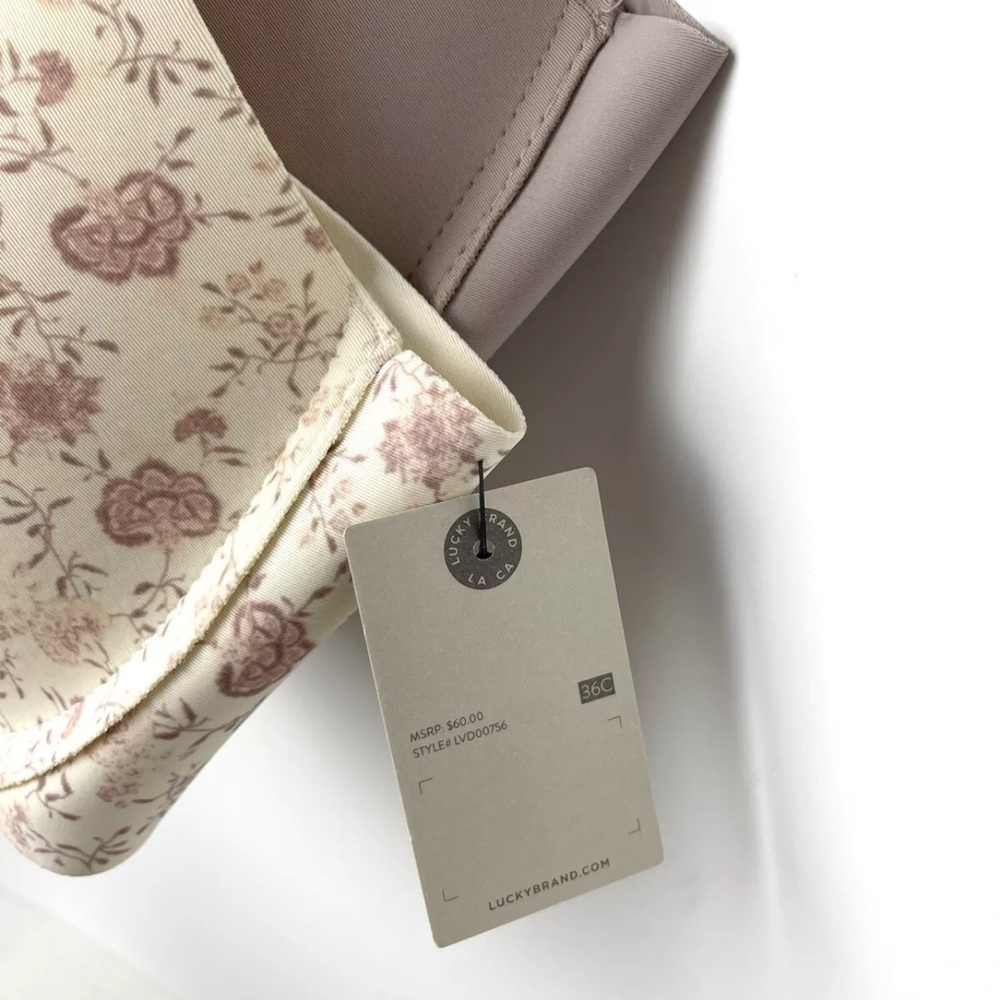 2-PACK LUCKY BRAND UNDERWIRE LIGHT LIFT DEMI WOMEN Light Brown & Floral SET 36C - Picture 2 of 9